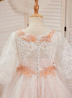 Vestido de baile/princesa de encaje y tul rosa hasta el suelo (2003227890) 