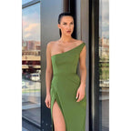 Vestido de fiesta tubo/columna Vestido de noche largo de un hombro con abertura 