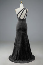 Robe de bal longue à paillettes et sequins avec fente