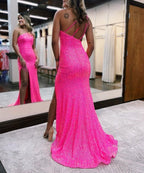 Adelina | Vestido de fiesta de sirena con lentejuelas, un solo hombro y borlas