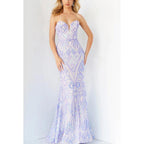 Vestido de noche largo de sirena con lentejuelas, sin mangas y sin tirantes y escote corazón