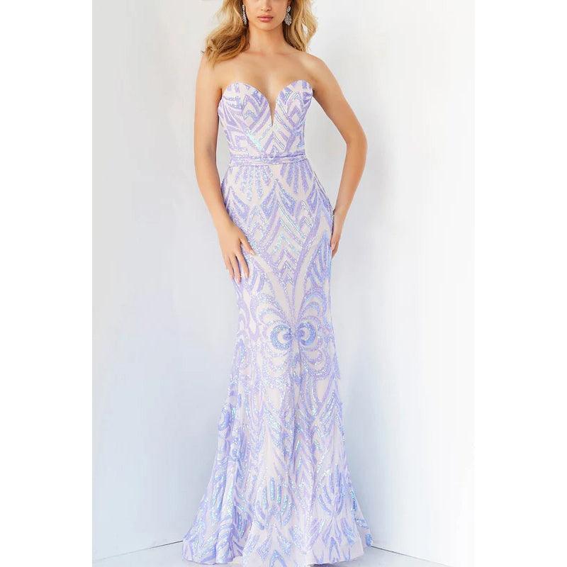 Vestido de noche largo de sirena con lentejuelas, sin mangas y sin tirantes y escote corazón