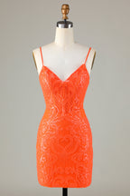 Sparkly Sheath Spaghetti Straps Sequins Corset Homecoming Dress