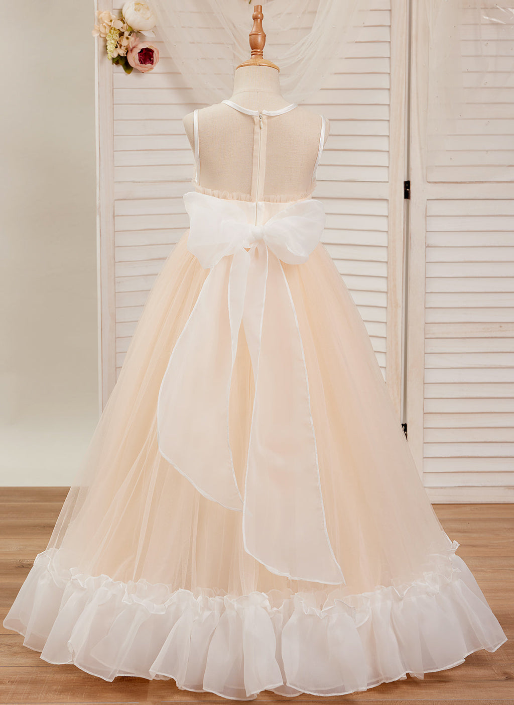 Vestido rosa de corte A, largo hasta el suelo, de tul y organza (010226975) 