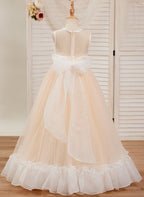 Vestido rosa de corte A, largo hasta el suelo, de tul y organza (010226975) 