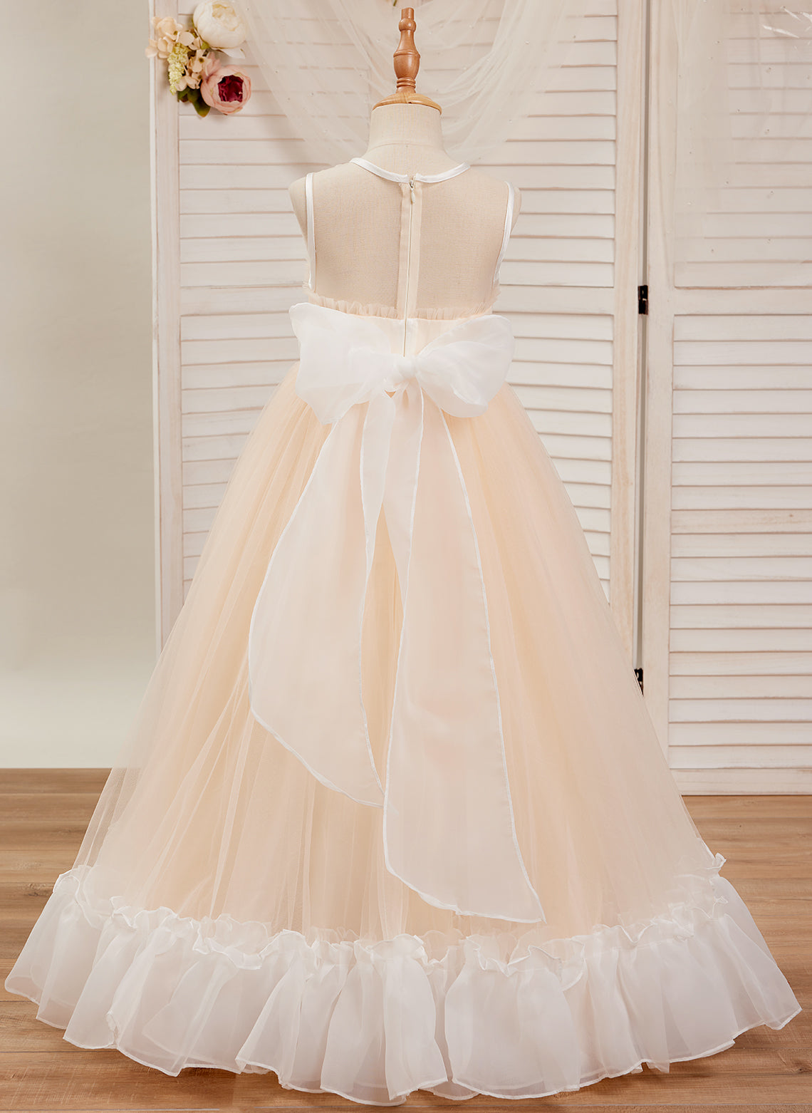 Vestido rosa de corte A, largo hasta el suelo, de tul y organza (010226975) 