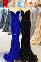 Strapless Sequins Fuchsia Mermaid Prom Dress