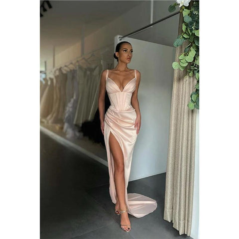 Robe de bal sirène sexy à col en V et fente haute 