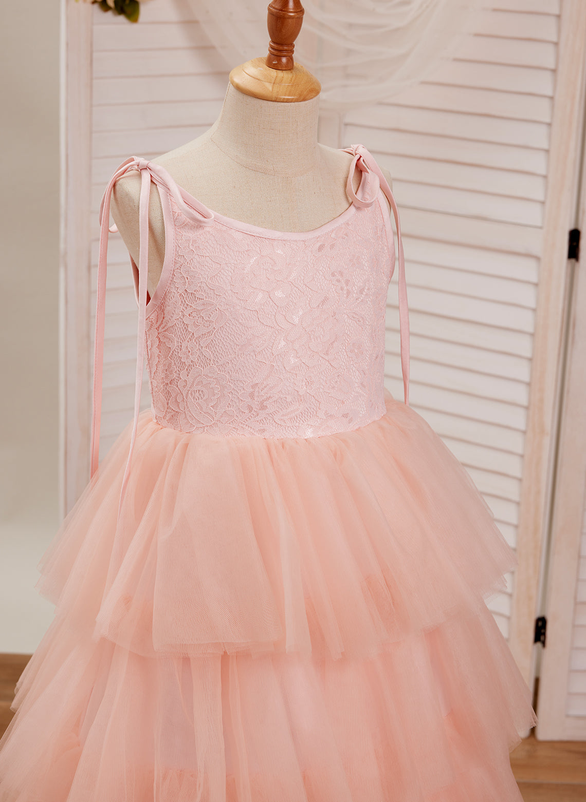 Vestido rosa de corte A, largo hasta el suelo, de tul y encaje (010220942)