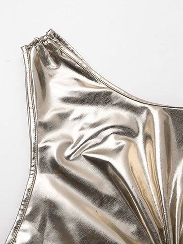 Vestidos largos de noche ajustados, sin mangas, asimétricos, plisados, brillantes, con abertura en la espalda y un solo hombro. 