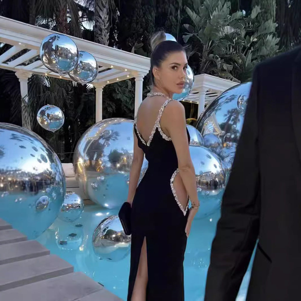 Robe de bal glamour noire bustier à strass 