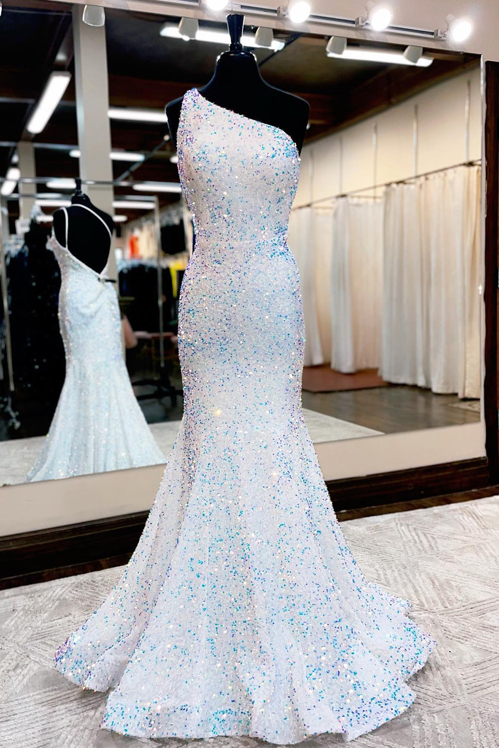 Green Sequins Mermaid Long Prom Dress