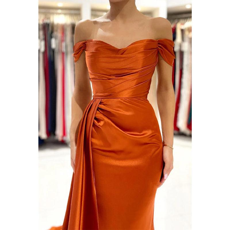 Vestidos de fiesta formales largos con escote en forma de corazón, pliegues y abertura alta