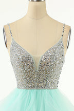 Vestido de fiesta de tul con escote en V y corte en A