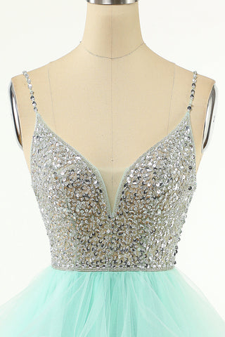 Vestido de fiesta de tul con escote en V y corte en A