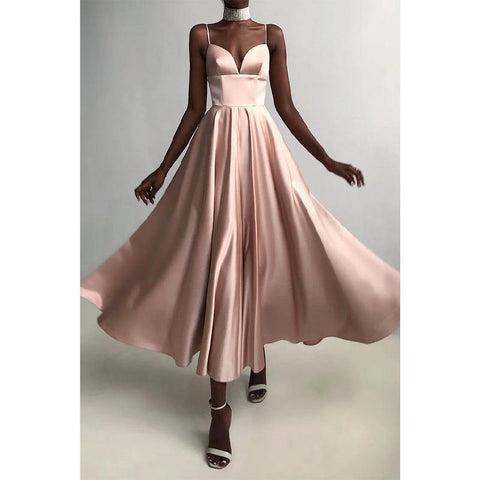 Robe de soirée simple à bretelles spaghetti et col en V 