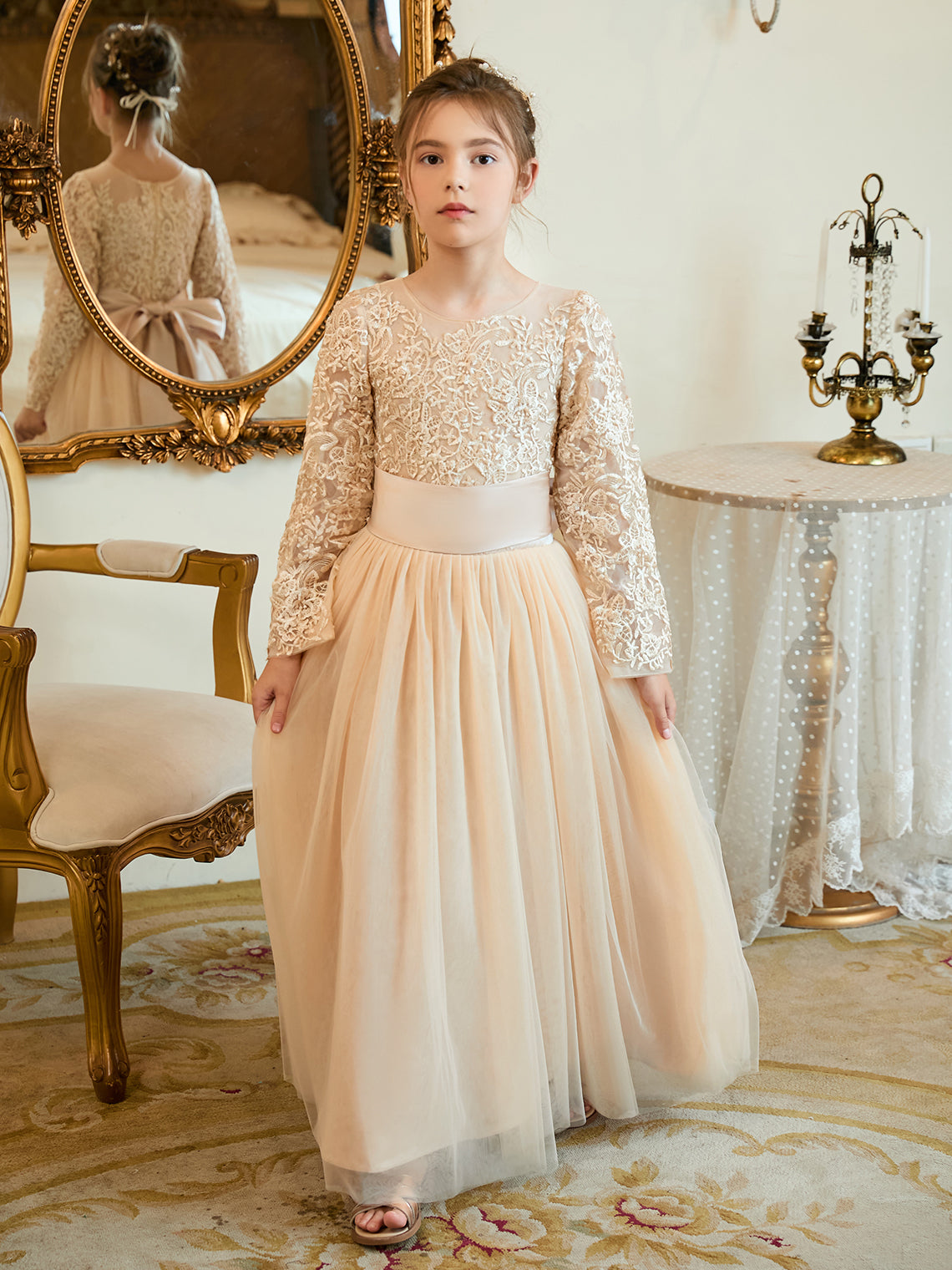 Vestido de niña de las flores de tul corte A hasta el tobillo 