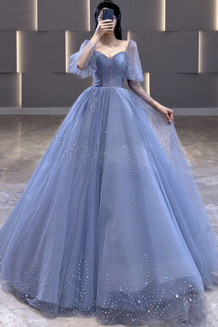 Vestido de fiesta largo de corte A con cuentas de tul azul, vestido de noche formal, vestido de gala Y7627