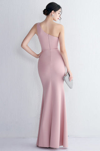 One Shoulder Black Long Prom Dress with Split Front