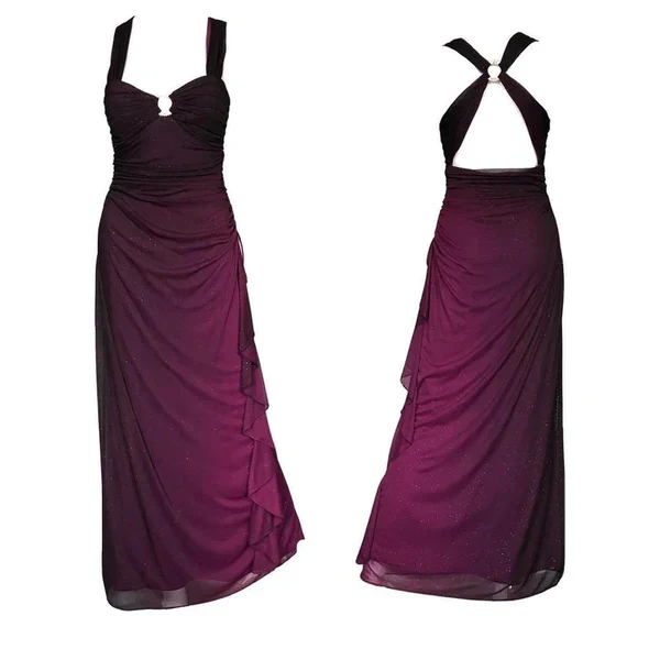 Robe de soirée longue dos nu en mousseline violet ombré raisin Y7482