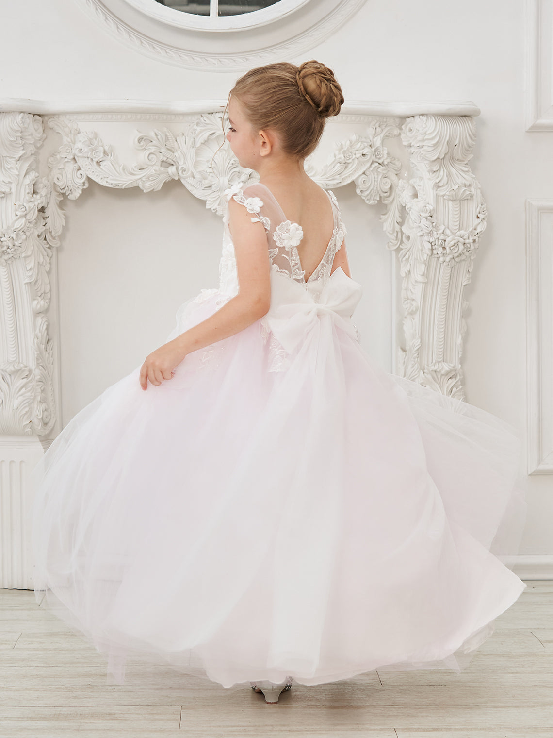 Vestido de niña de las flores de corte A, de tul y encaje hasta el suelo 