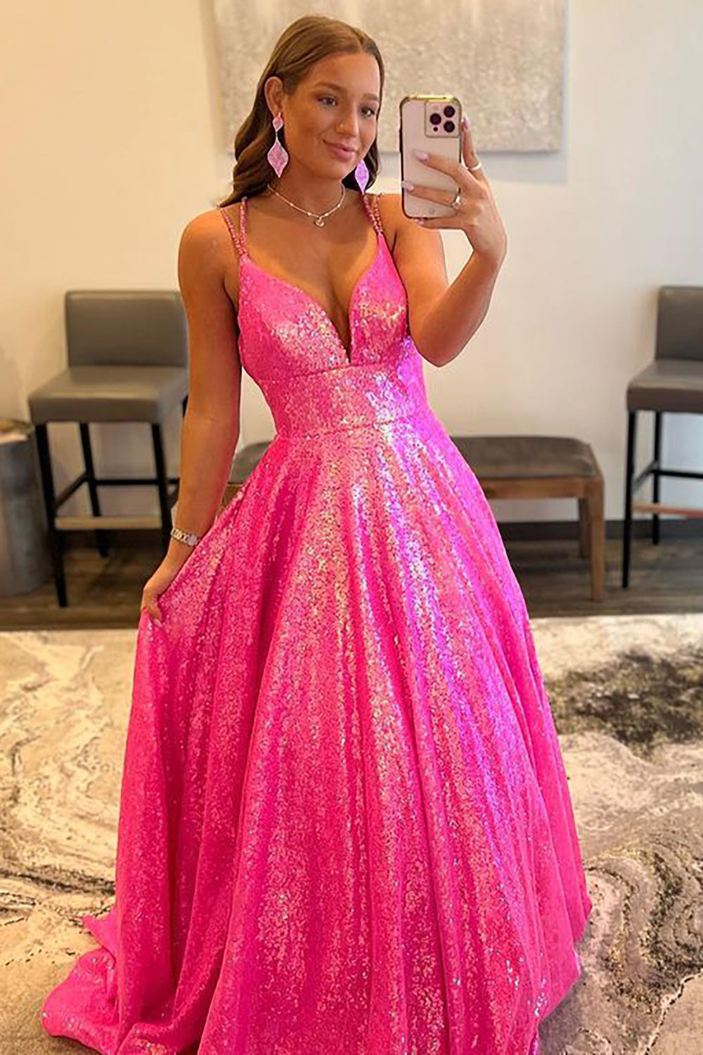 Robe de bal longue à paillettes