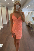 Sheath V Neck  Sequins Short Homecoming Dress with Criss Cross Back
