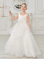 Vestido de princesa/vestido de tul hasta el suelo para niña de las flores de la primera comunión 