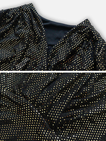 Vestidos de noche cortos, ajustados, de manga larga, con lentejuelas, abertura en V y escote en V. 