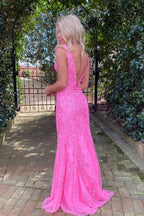 Mermaid Deep V Neck Black Long Prom Dress with Open Back