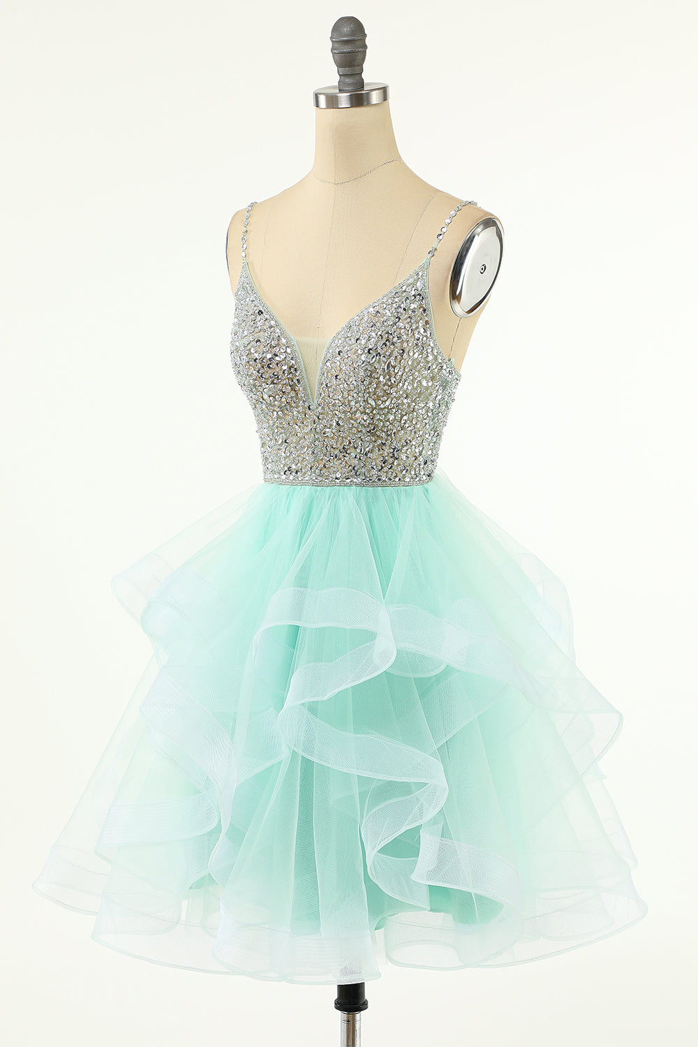 Vestido de fiesta de tul con escote en V y corte en A