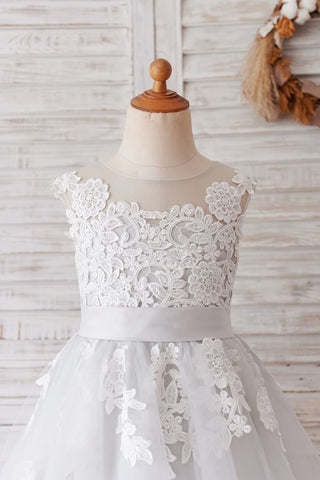 Vestido morado de tul y encaje hasta la rodilla (2003227696) 