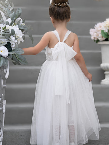 Vestido de bebé niña con lazo de tul y aplique floral en 3D de la colección Jardín Encantado 