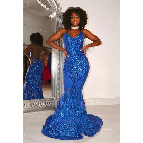 Robe de soirée sirène sexy et sexy, col en V, sans manches, fendue, paillettes