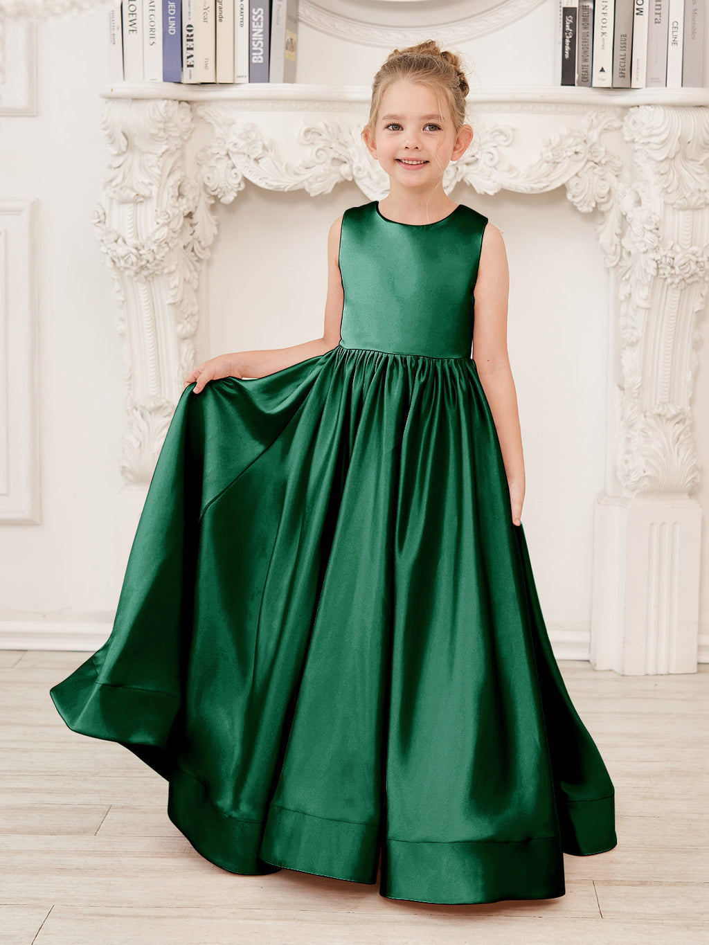 Vestido de niña de las flores de corte A, de satén y encaje, hasta el suelo 