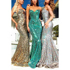 Vestido largo de sirena con lentejuelas y escote corazón para fiesta de graduación y noche