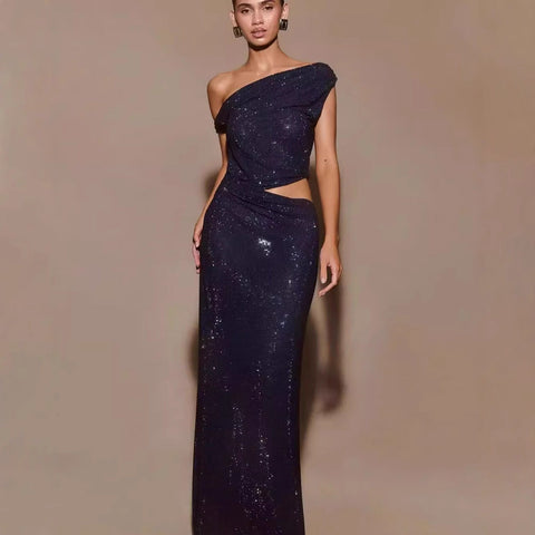 Cutout Rhinestone Halter Slit Prom Dress