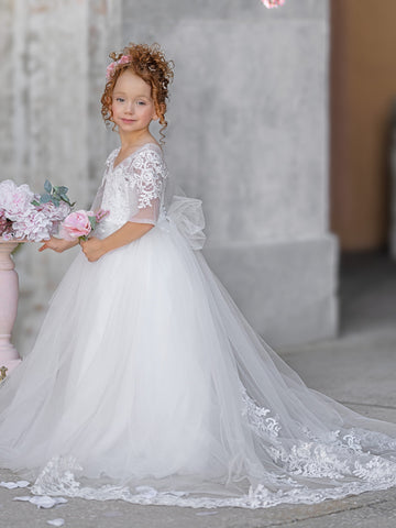 Vestido de princesa para niñas con detalles de encaje 