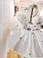 Floral Embroidery Sequins Tulle Knee-length Pink Baby Girl Dress