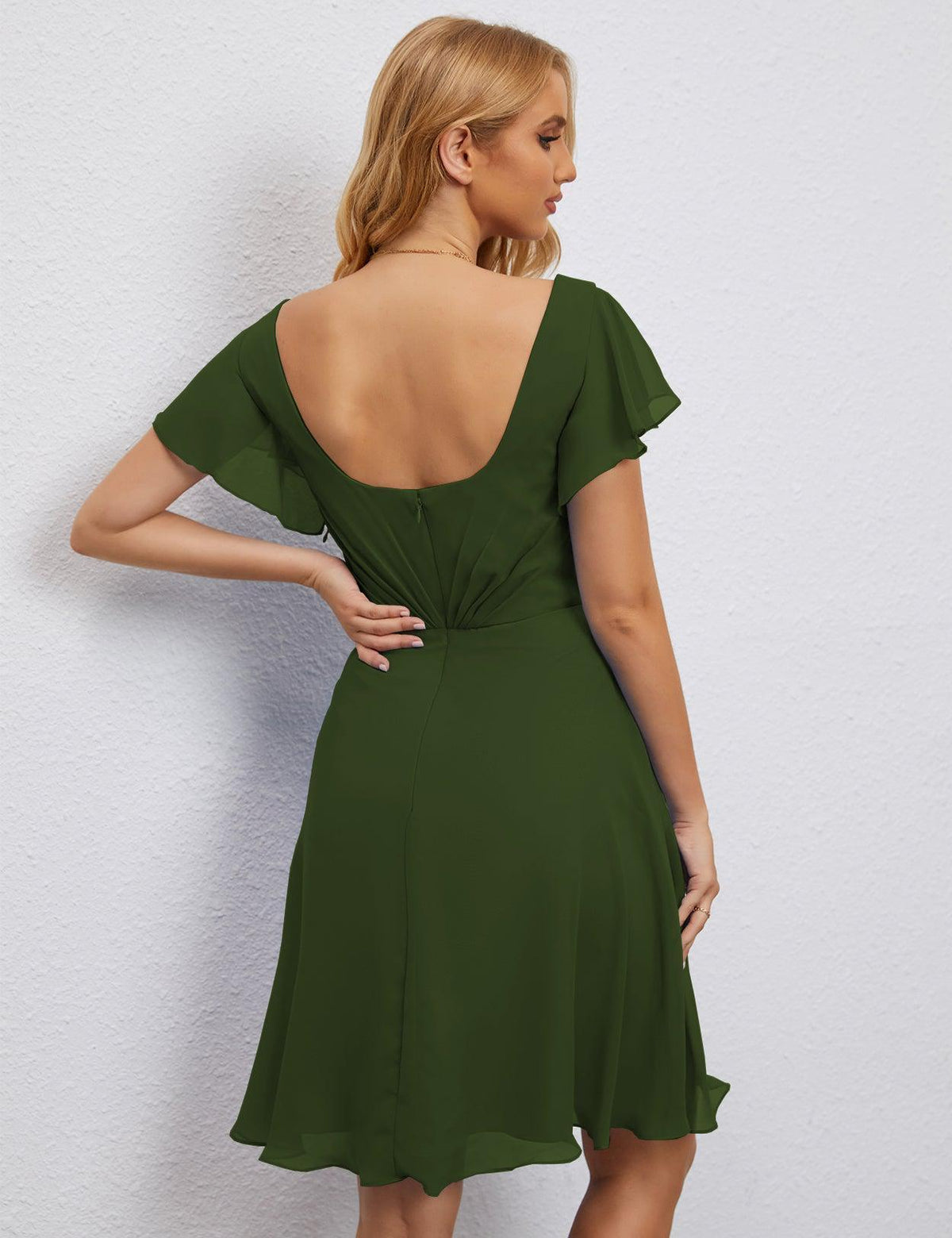 Robe de soirée dos nu, robe de bal formelle, longueur genou, manches courtes, robe de cocktail 28077 