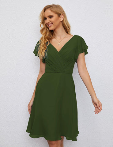 Vestido de fiesta formal con espalda en U y mangas cortas hasta la rodilla para cóctel 28077 