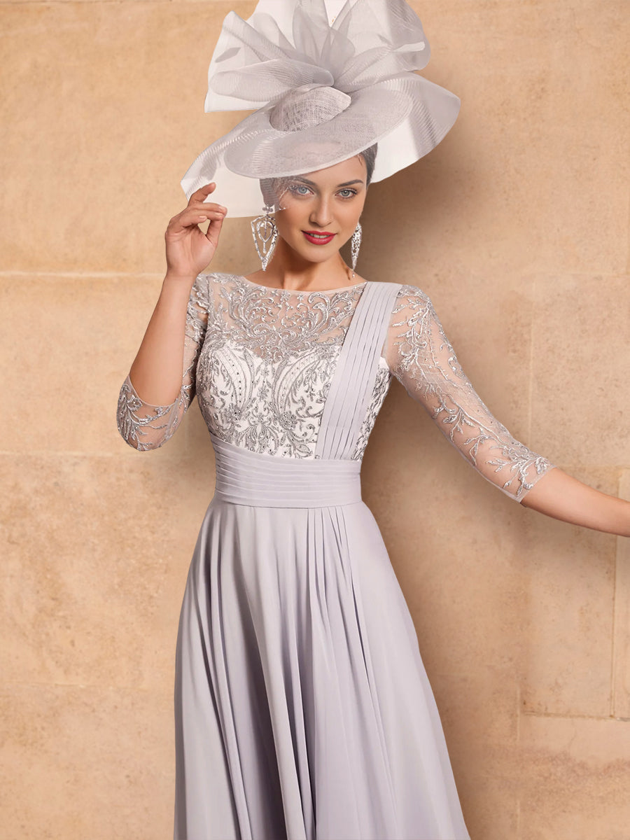 Vestidos de corte princesa/línea A para la madre de la novia, manga larga y apliques. 