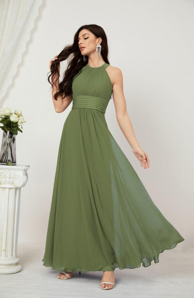 Vestido de fiesta formal Baoleely de gasa con cuello halter, largo, sin mangas, para dama de honor 2802 