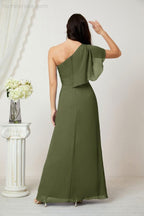 Baoleely  Chiffon Ruffled One Shoulder Long Bridesmaid Dresses A-line Formal Evening Gown Side Split 2809