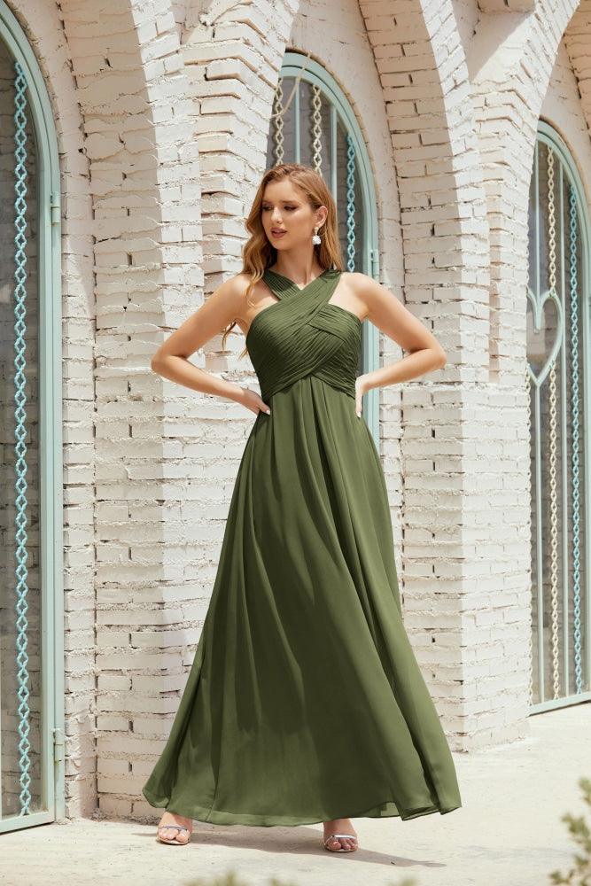 Vestidos de dama de honor con cuello halter, vestido formal de cóctel o de fiesta 28015 