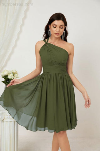 Vestido corto de gasa con un solo hombro para dama de honor de mujer Baoleely, ideal para fiestas y eventos formales como el baile de bienvenida (modelo 2804).