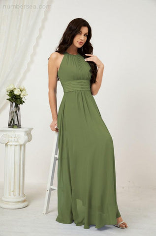 Baoleely Formal Party Gown Dress Chiffon Halter Long Sleeveless Bridesmaid Dresses 2802