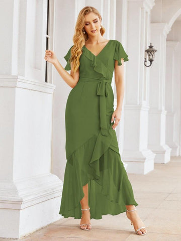 Vestidos de dama de honor Baoleely con volantes, estilo sirena, para fiestas formales, vestidos de noche, bailes de graduación y vestidos de violín 28042