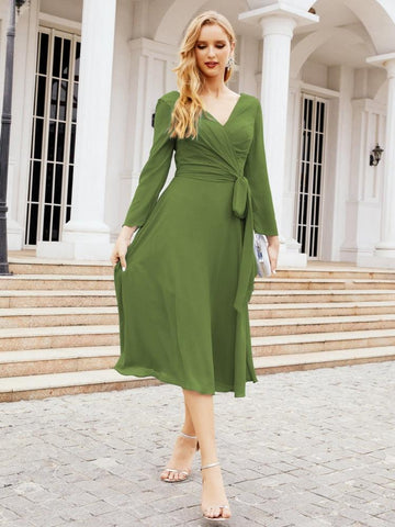 Vestido de dama de honor con espalda en V y cinturón, para la madre de la novia o invitada a la boda SY28031