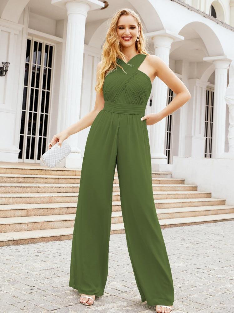 Baoleely Crisscross Neck Jumpsuit Formal Evening Dress Long Bridesmaid Dresses Bell-bottomed Pants 28033
